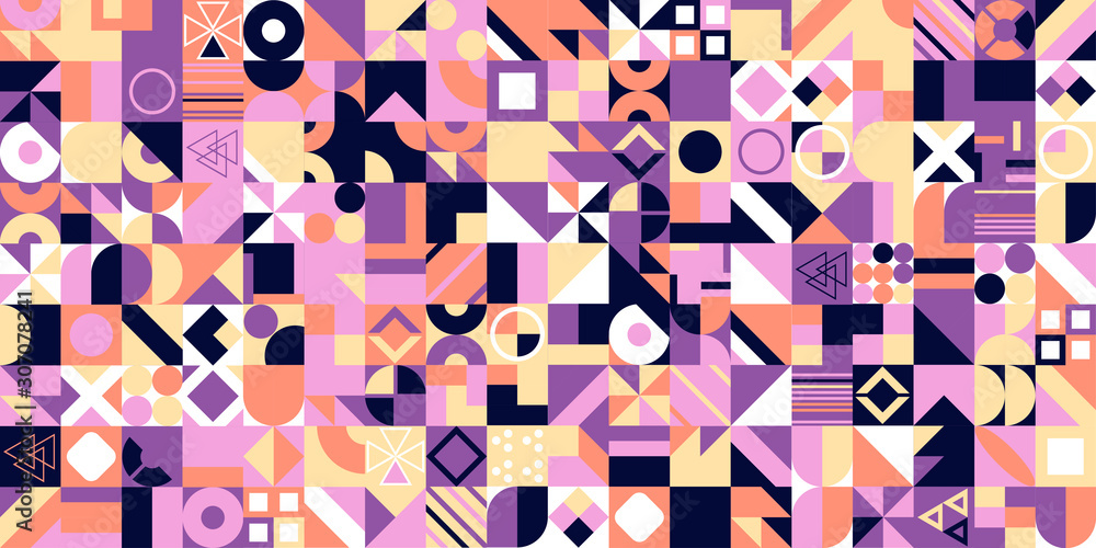 Poster retro pattern of different shapes. colorful vector mosaic backdrop. geometric hipster retro backgrou