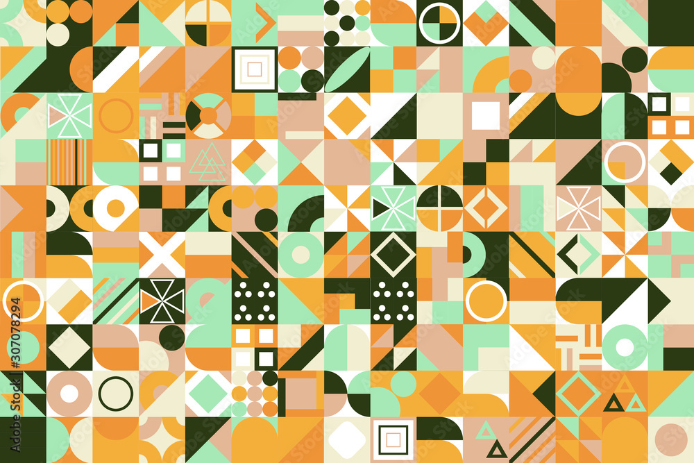 Poster retro pattern of different shapes. colorful vector mosaic backdrop. geometric hipster retro backgrou
