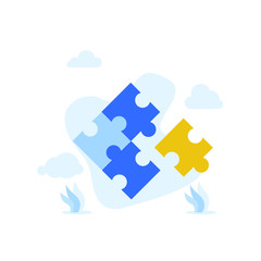 Flat illustration find idea brainstorming puzzle with mini people team work together