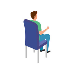 beautiful man sitting in chair avatar character vector illustration design