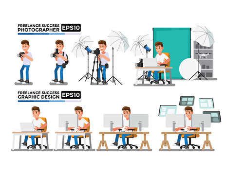Photographers and Graphic Design vector, Cartoon character Set