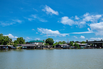 Fototapeta premium Wooden bridge of Brackish water in sea of Trat province, Thailand.