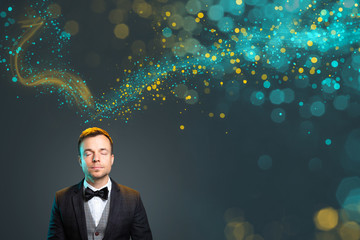 Man contemplating with closed eyes