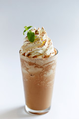 Iced blended chocolate drink with whipped cream 
