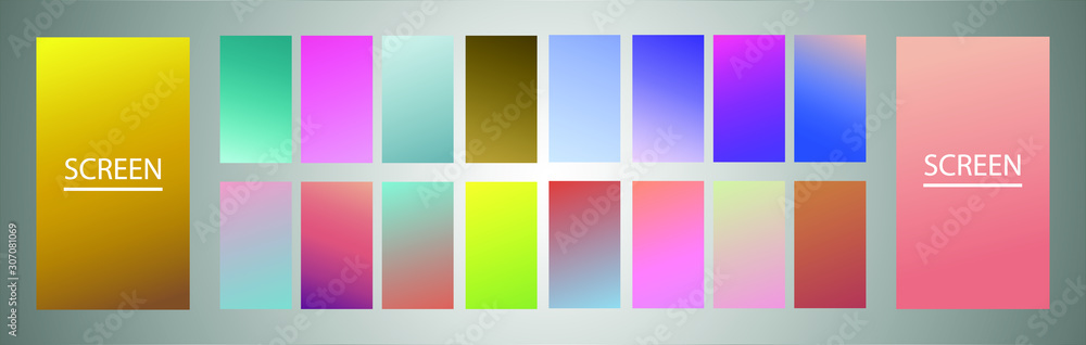 Poster vector eps 10 gradient set. different colors. modern smartphone screen, mobile app template. design 