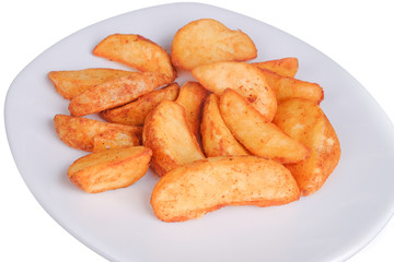 Cheezy Wedges | Baked Potatoes with Cheese on white  background