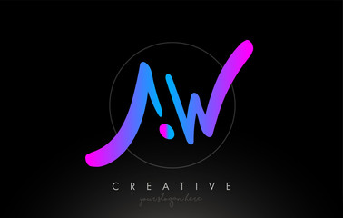 AW Artistic Brush Letter Logo Handwritten in Purple Blue Colors Vector - obrazy, fototapety, plakaty