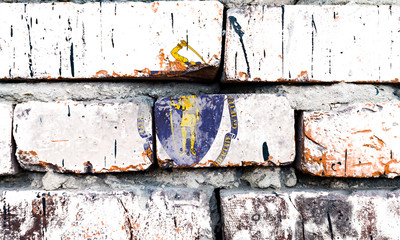 Massachusetts grunge, damaged, scratch, old style united states flag on brick wall.