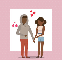 afro lovers couple with hearts love