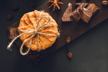 Homemade cookies on dark background, top view