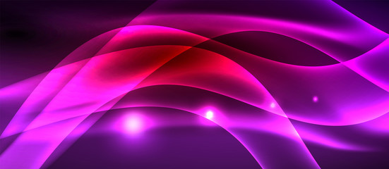 Glowing abstract wave on dark, shiny motion, magic space light. Techno abstract background