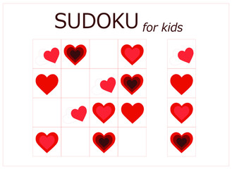 Sudoku for kids. Sudoku. Children's puzzles. Educational game for children. red hearts