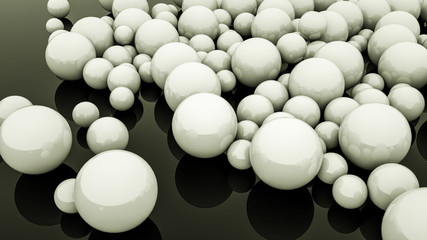 white three-dimensional spheres on a black background. 3d rendering illustration