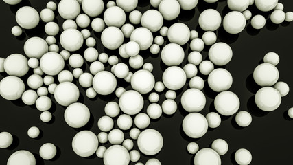 white three-dimensional spheres on a black background. 3d rendering illustration