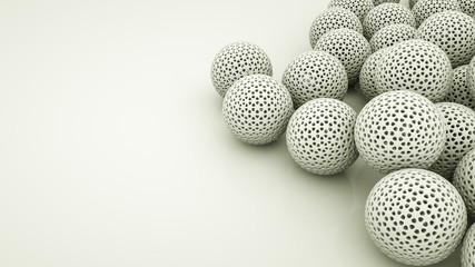 White three-dimensional openwork spheres background. 3d rendering illustration