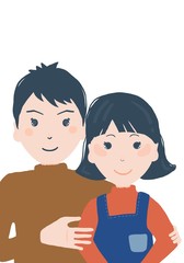 人物,夫婦,笑顔,若い,寄り添う,人,手書き
