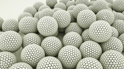 White three-dimensional openwork spheres background. 3d rendering illustration