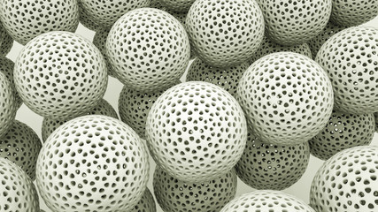 White three-dimensional openwork spheres background. 3d rendering illustration