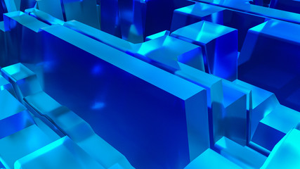 Blue transparent abstract three-dimensional angular background. 3d rendering illustration