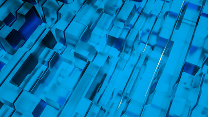 Obraz premium Blue transparent abstract three-dimensional angular background. 3d rendering illustration