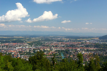 View at the Swiss city of Bern as seen from park Gurtenpark in August 2019