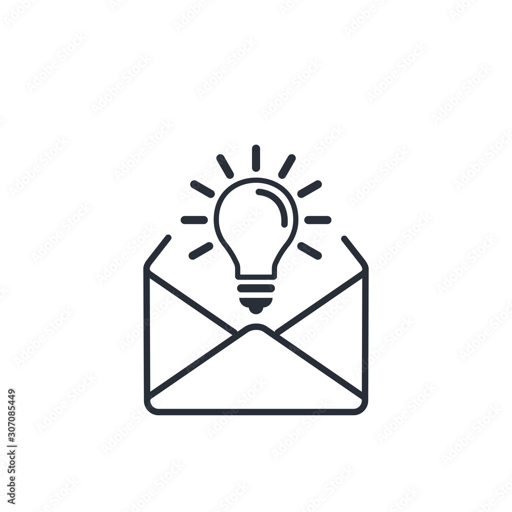 Poster a letter with an idea. hint. vector linear icon on white.