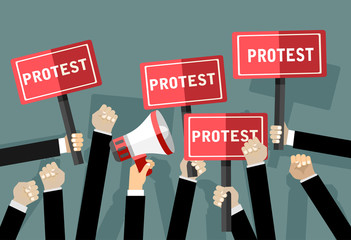 Crowd of people protesters. Flat vector illustration.