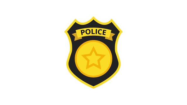Police officer badge on white background. Loop animation. 4K resolution. 