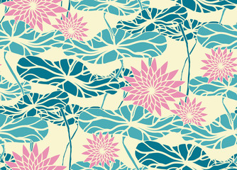 japan seamless lotus pond blue pink