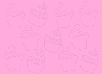 background with cupcakes (pink, purple, blue), vector illustration