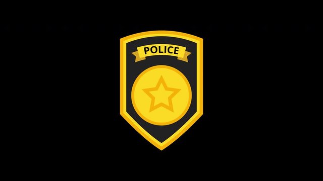 Police officer badge. Loop animation in alpha channel. 4K resolution. 