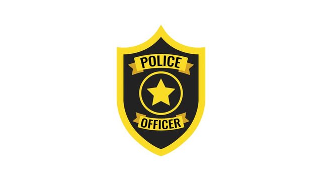 Police officer badge on white background. Loop animation. 4K resolution. 