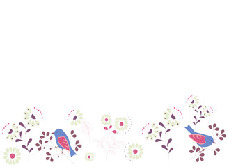 Fototapeta na wymiar abstract simple background with flowers and birds and color circles, vector illustration