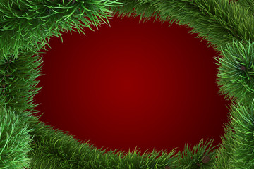 Christmas tree branch for christmas ball or title on red background. 3D Render