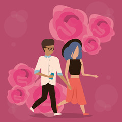 cute interracial lovers couple with roses