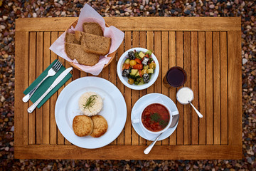 table with food, top view