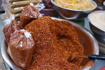 Processed peppers at the market