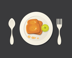 tasty toasts, breakfast vector illustration of toast bread in cartoon style top view.
