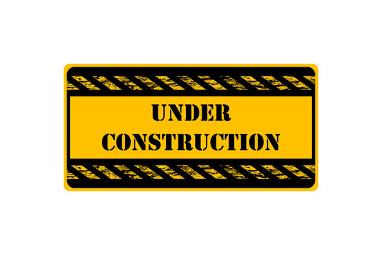 Under construction sign in orange rounded line frame isolated on white background. Attention icon for poster or signboard.