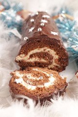 Fototapeta na wymiar christmas chocolate pie with decoration