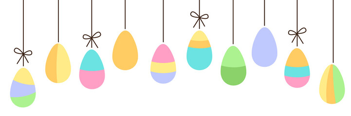 Cute Easter Eggs geometric horizontal abstract background in flat minimalism style
