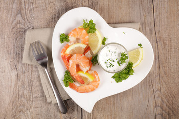 gourmet appetizer- shrimp with lemon and sauce