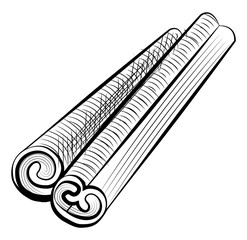 Cinnamon twist sticks isolated monochrome icon. Vector hand drawn coffee aroma ingredient, involute canella symbol, element of cooking java drink, seasoning