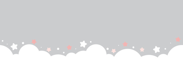 cute cloud and stars on pastel grey bottom border seamless pattern. - obrazy, fototapety, plakaty