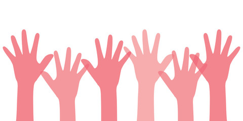 Silhouette of pink colored women's hands. Feminism concept.