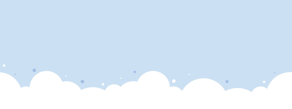 Cute white cloud on pastel blue sky bottom border seamless pattern.