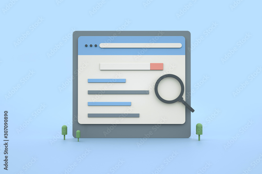 Aufkleber improving ranking on search engine, search engine traffic, testing website seo, 3d rendering.