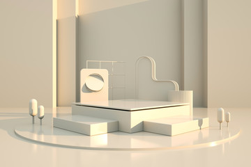 3D rendering of a white geometric background for commercial advertising