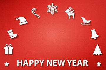 New year icons with copy space on red background