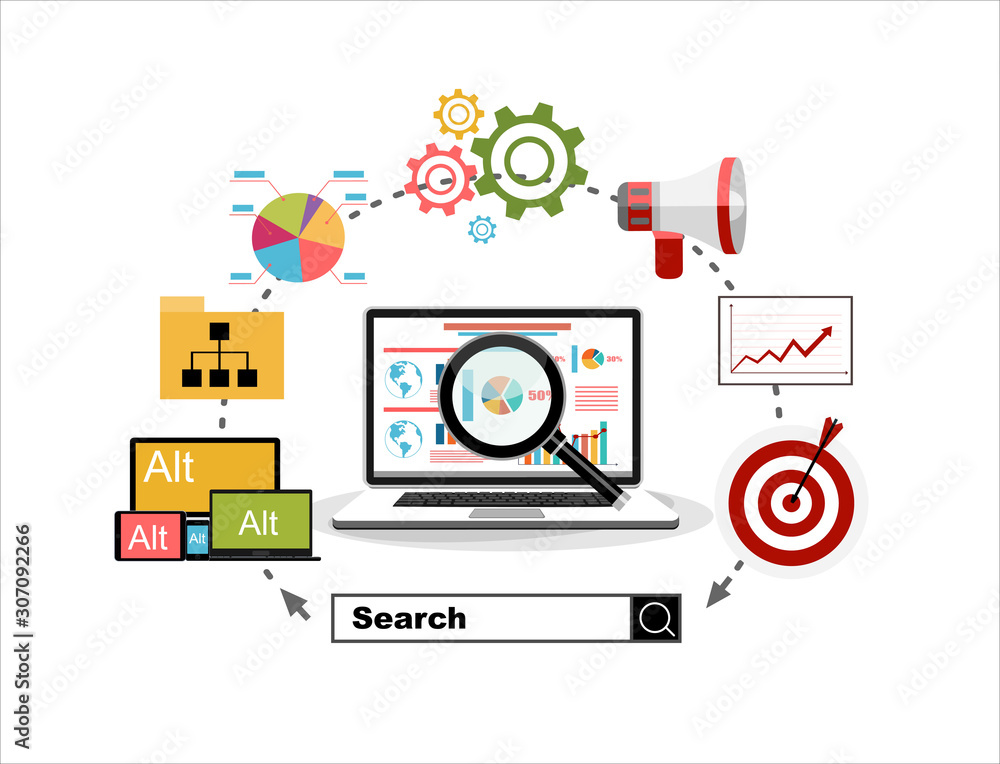 Poster flat illustration web analytics design , seo optimization.